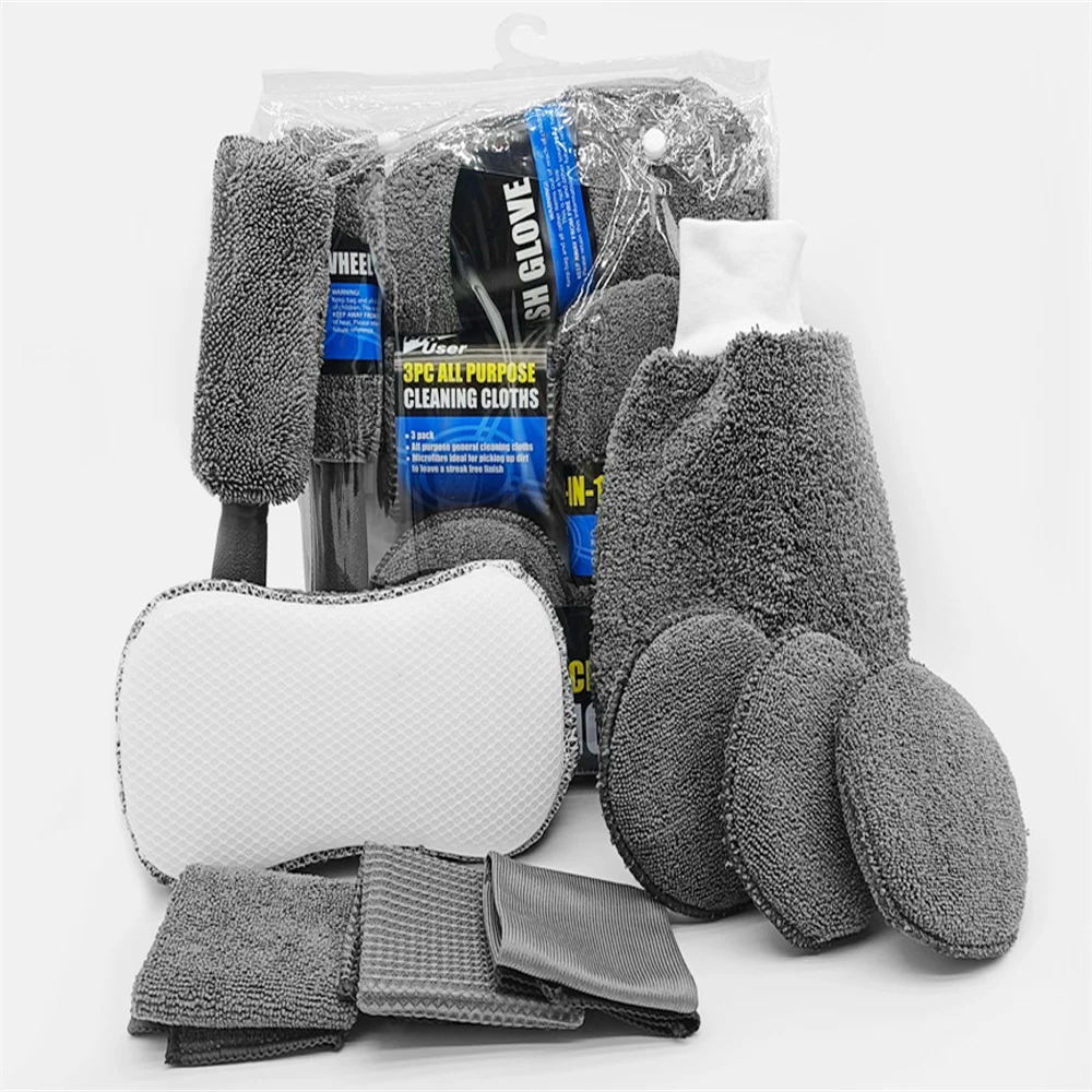 

Набор для чистки автомобиля из 9 предметов: полотенце для автомобиля, перчатка для мытья дома, салфетка для мойки авто, губка для полировки, щетка для колес