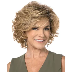 HAIRJOY   Synthetic Hair Brown Blonde  Wig for White Women Short Curly  Wigs  for Daily Party Use