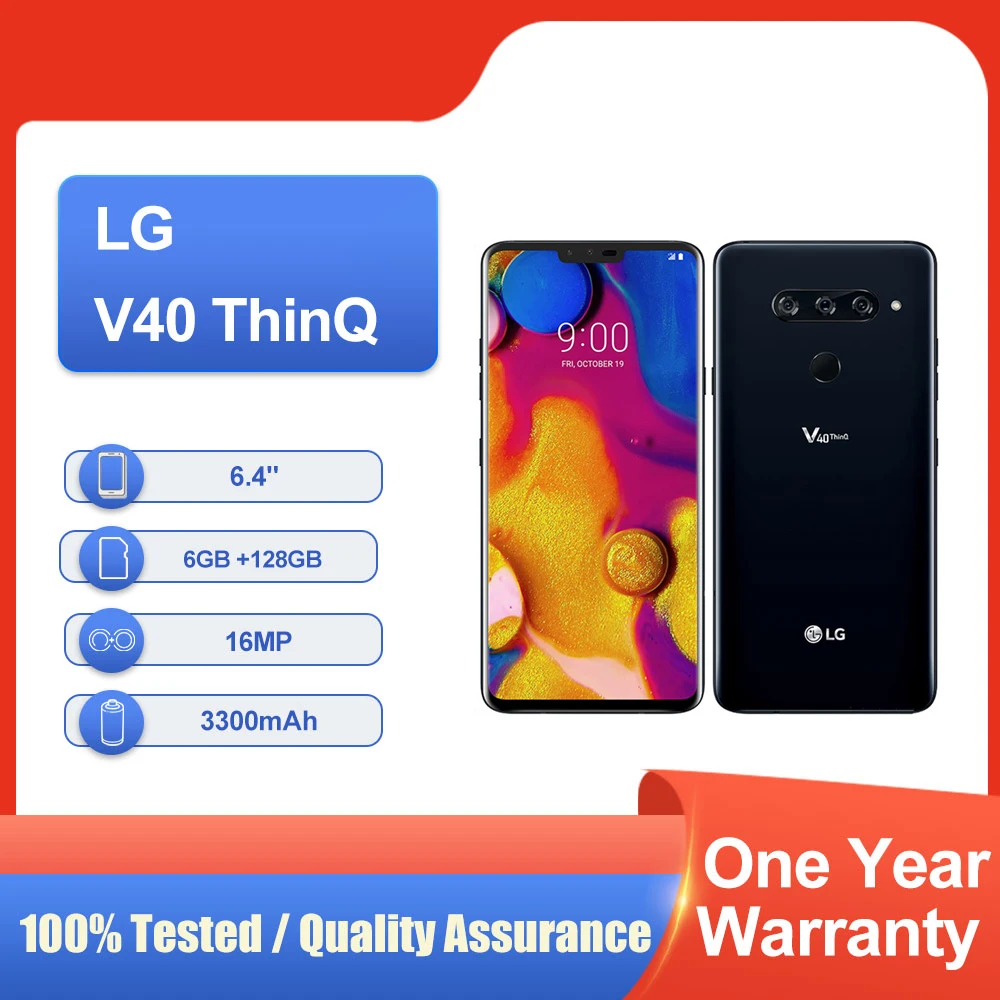 الأصلي مقفلة LG V40 ThinQ بلوتوث 6.4 "مكبر الصوت 3300mAh شحن سريع الهاتف المحمول في حالة جيدة