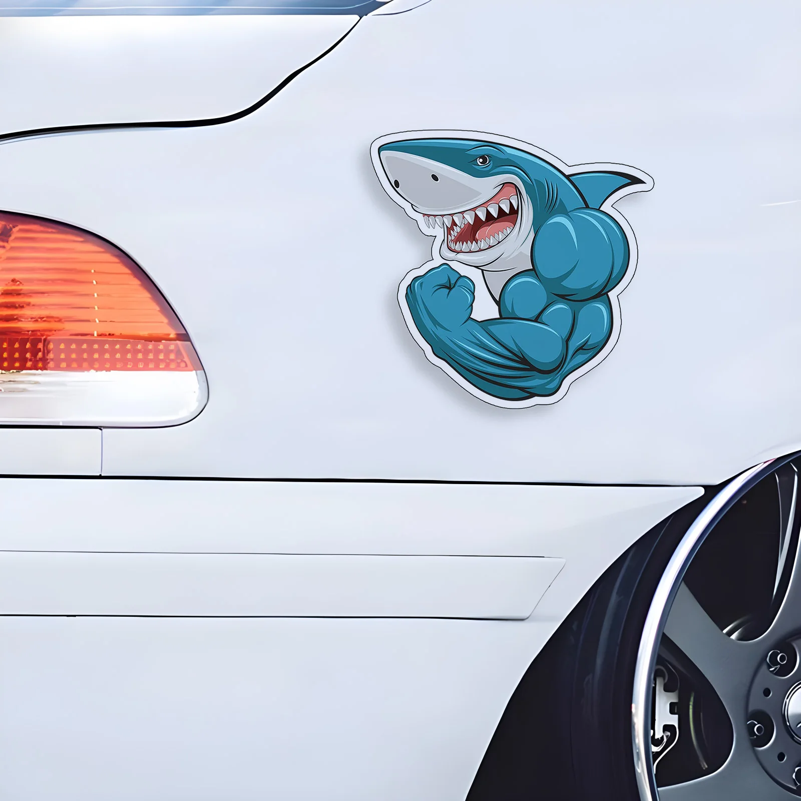70114# Blue Cartoon Shark Car Sticker, Fun Waterproof Sticker for Cars, Trucks, Motorcycles, Walls, Windows, PVC Material