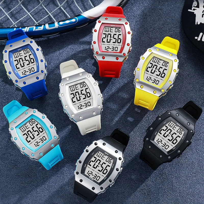 Men's Digital Wristwatch Barrel‑Shaped Case Multi‑Functional Waterproof Sports Watch Male Outdoor Daily Casual Electronic Wrist