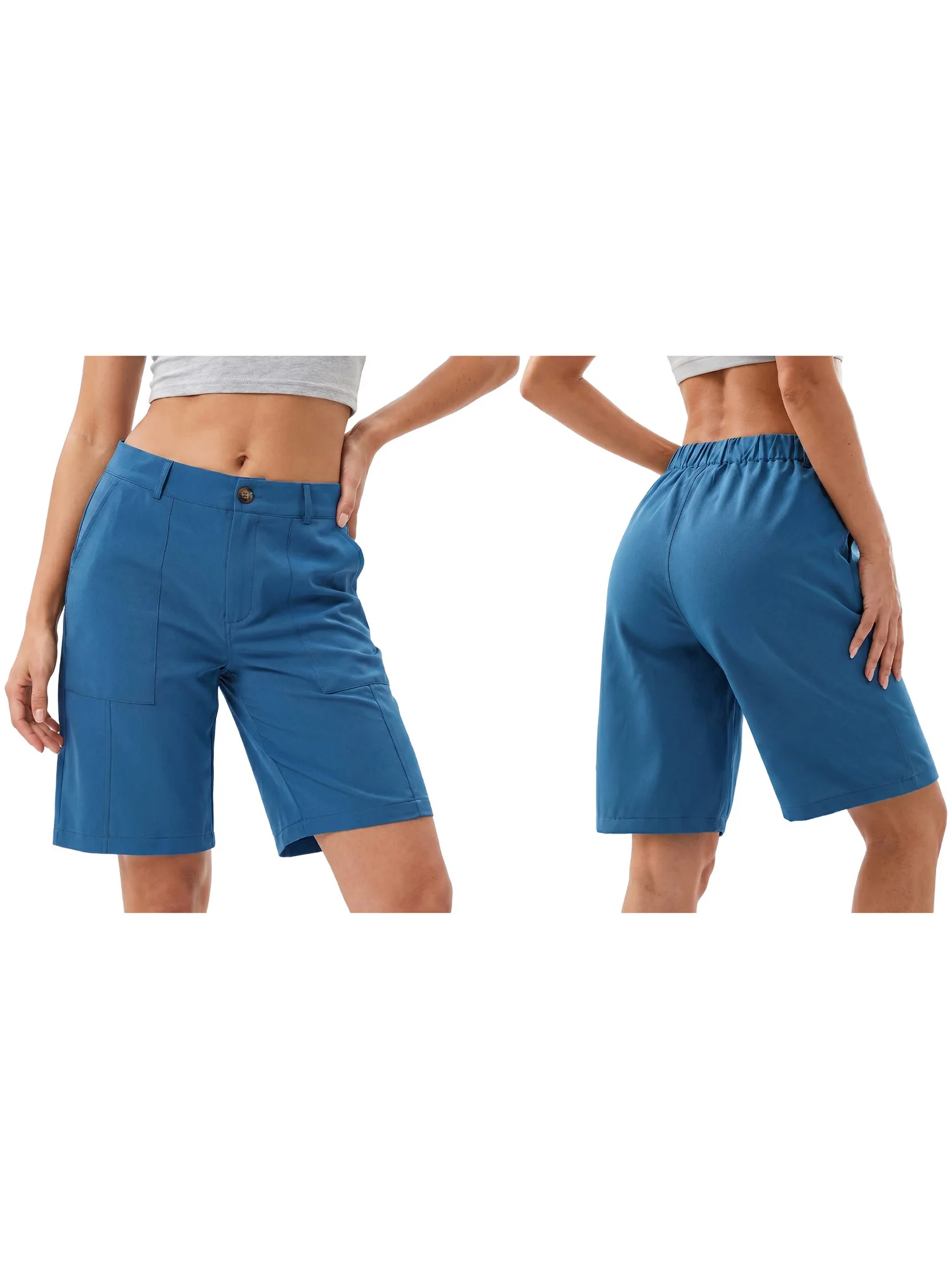 Sommer-Bermudashorts für Damen, lockere, lässige, einfarbige, knielange Shorts mit hoher Taille, Shorts zum Ausgehen – Detail 4
