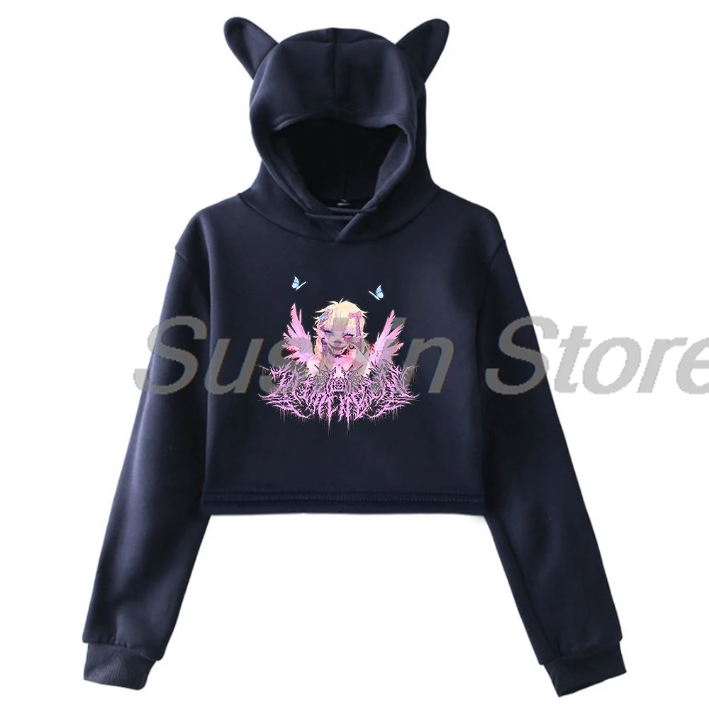 Jazmin Bean Pullover 2024 New Logo Streetwear Female Cat Ears Hoodie Long Sleeve Crop Top Women's Clothes