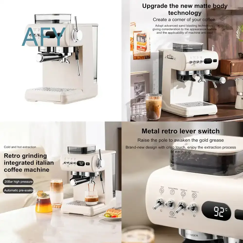 Semi-Automatic Espresso Machine for Home Use – 20Bar Pressure with Built-in Grinder Cold Hot Brew Dual Extraction Compact
