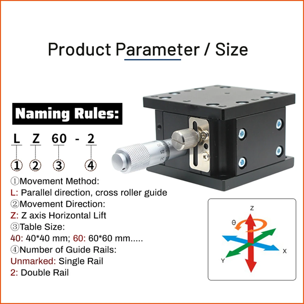 Piattaforma da tavolo di sollevamento ottico asse Z Mini micrometro Precisione Fine-tuning Tavolo scorrevole CNC Spostamento manuale LZ40/60-LZ125