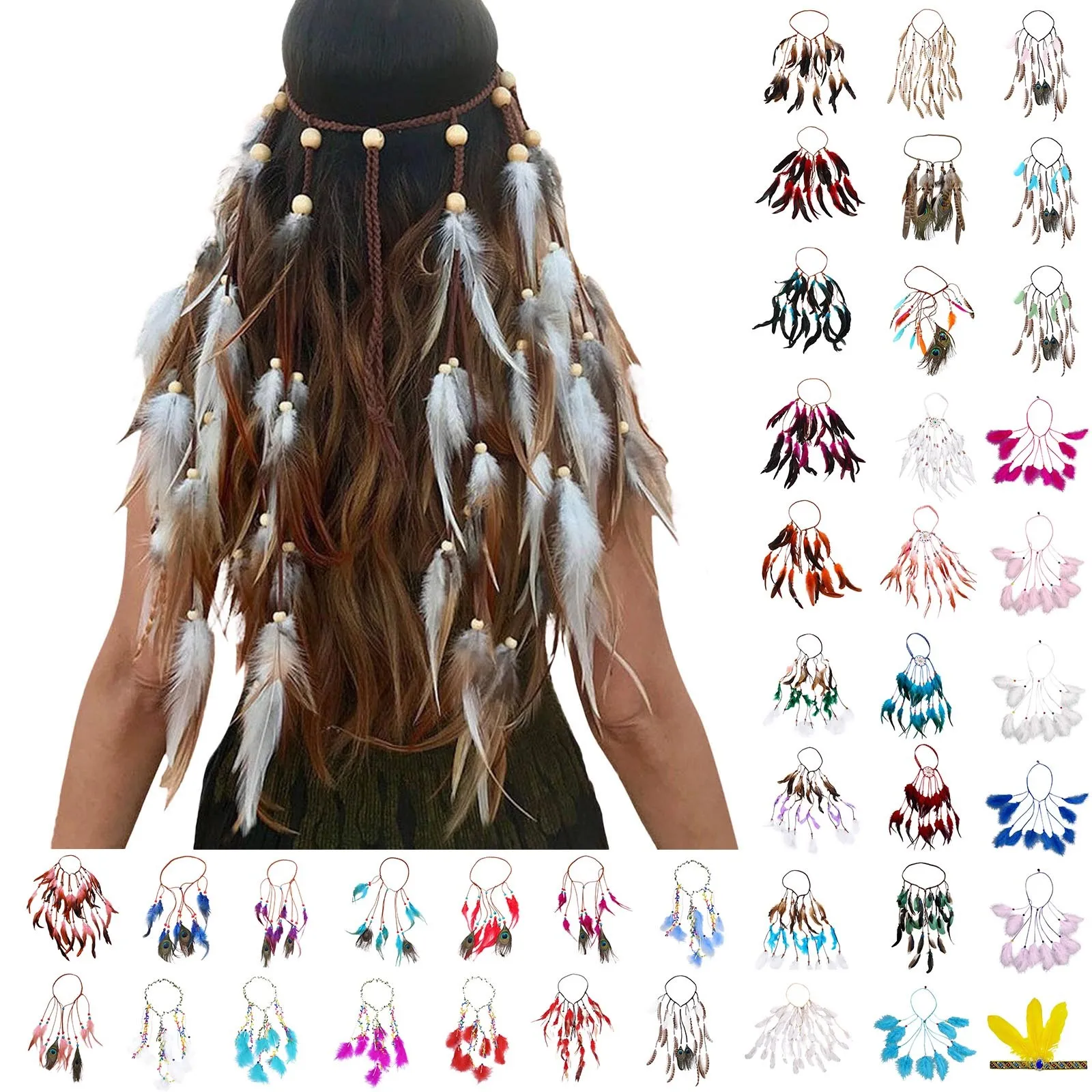 Hair Hat Women Feather Headband Boho Hippie Headdress Headpiece Style Festival Party Hair Pinzas Para El Cabello De Mujer