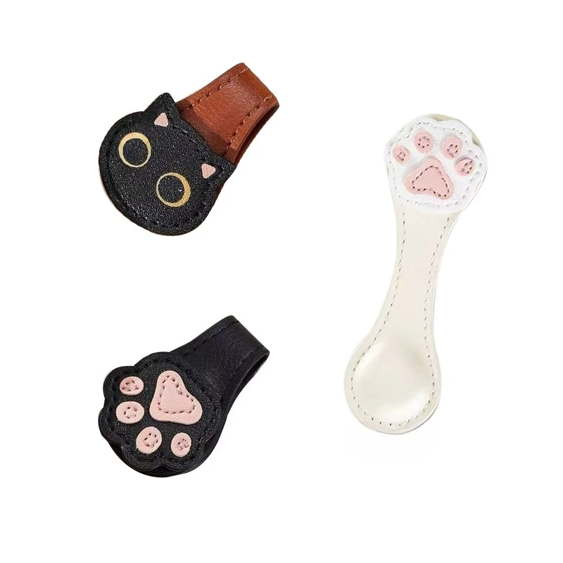 2 Stück PU-Leder Katzenpfoten-Magnetlesezeichen, Katzenkopf-Lesezeichen, Magnetisches Seitenmarkierungsgerät für Studenten und Büro