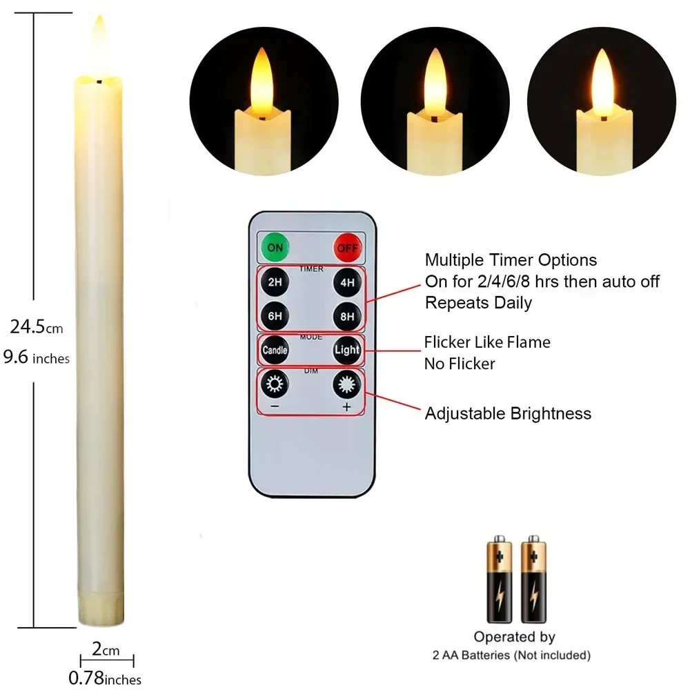 LED Electronic Candle with 3D Flickering Flames Timed Remote Fedding Flameless Candles Christmas Home Decorative taper Candles