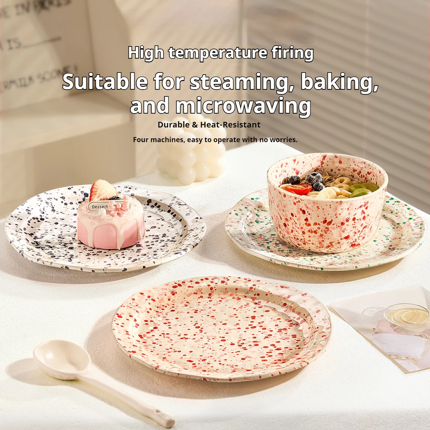 Vintage Splash Ink Ceramic Bowls Household Durable Cute 4.7Inches Yogurt Bowl Kitchen Fruit Bread Porcelain Plates Tableware
