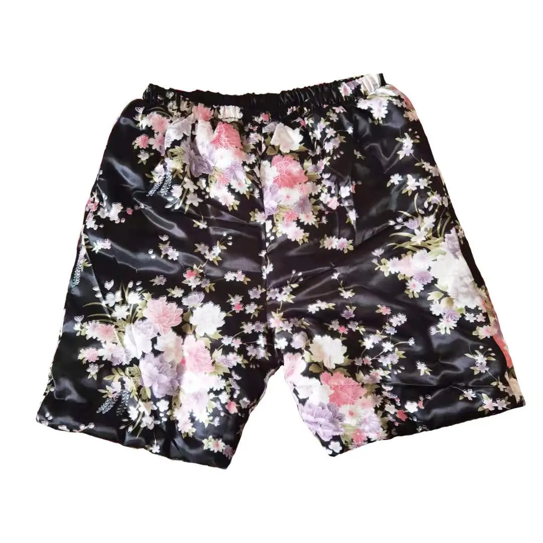 

Length50cm 200g Autumn Winter Glossy Cotton Ice Silk Satin Shorts Plus Size Floral Print Underwears Warm Bottoms
