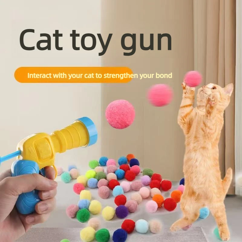 Cat Toy Interactive Fun Toy Gun Plush Ball Launches Quiet Bounce Ball To Tease The Cat Creative Mini Shooting Gun Pet Supplies