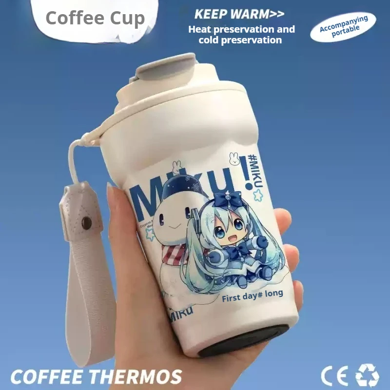 Miku Anime Theme Insulated Cold Cup Portable Leak Proof Cute Cartoon Stainless Steel Coffee Milk Water Cup Exquisite Gift