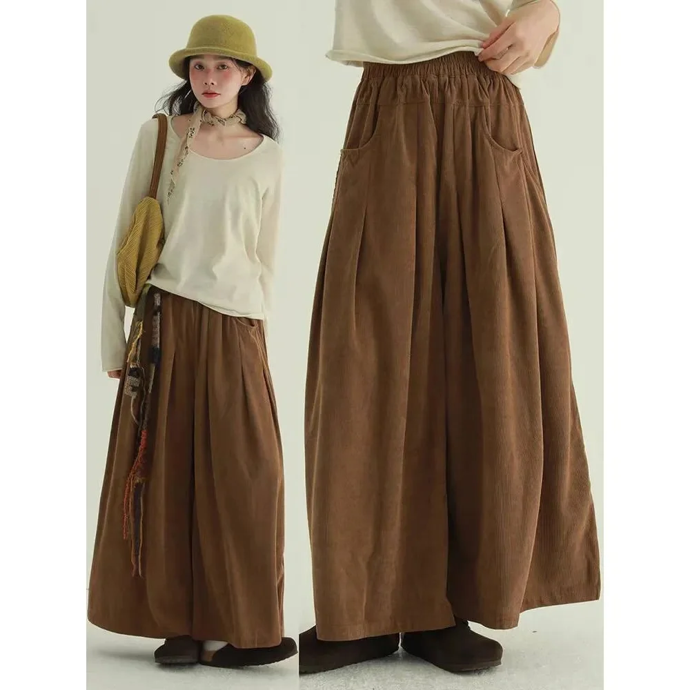 اليابانية الرجعية كسول الرياح سروال قصير واسعة الساق ، فضفاض الخريف الشتاء تنوعا مريحة ، بسيطة وعارضة السراويل الاتجاه W1504