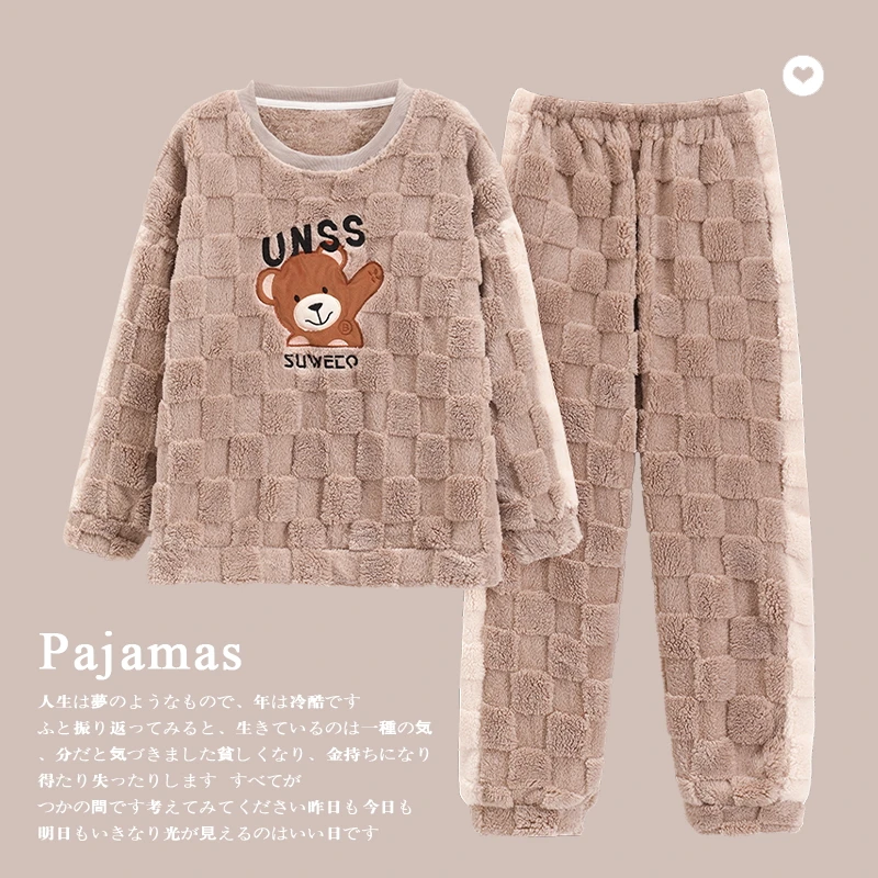 Big Size M-5XL Winter Thick Warm Women Flannel Pajamas Set  Cute Cartoon Homewear Female Nighty