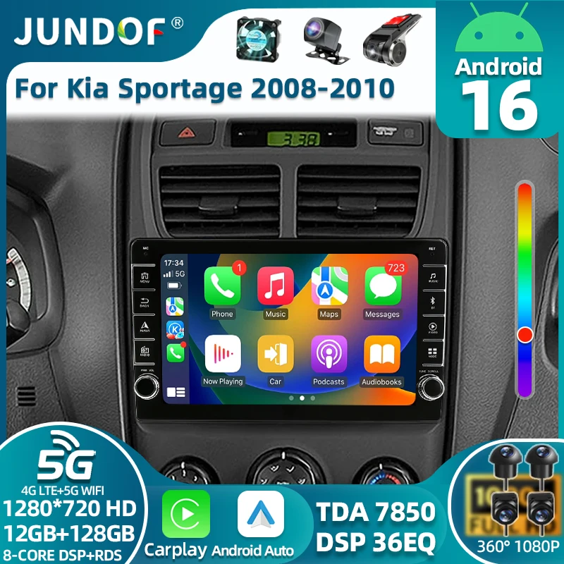 2Din Android 16 For Kia Sportage 2 2004 - 2010 Multimedia Player Navigation Carplay Stereo DVD Mirror Link Stereo Head Unit WIFI