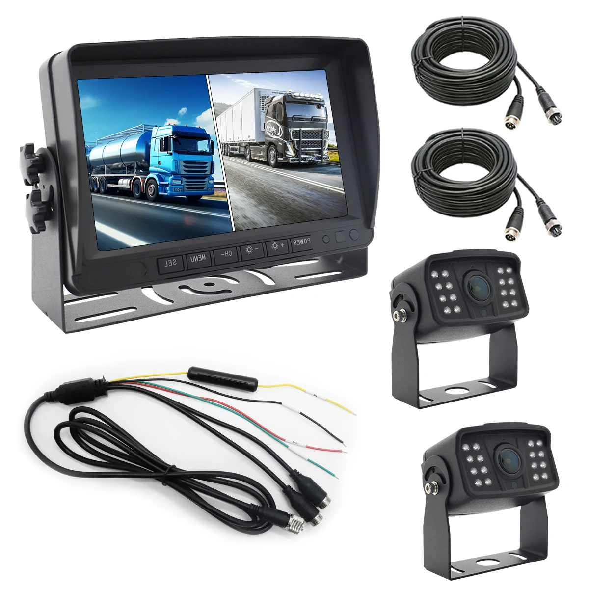 New 7 Inch IPS 2 Split Screen 1080P AHD Car Monitor Driving Recorder DVR,or AHD Front/ Rearview Cameras Optional