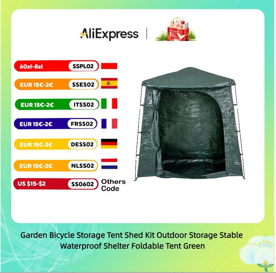 

Garden Bicycle Storage Tent Shed Kit Outdoor Storage Stable Waterproof Shelter Foldable Tent Green