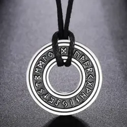 LIKGREAT Collier Rune Nordique Vintage pour Homme, Acier Inoxydable, Runes Nordiques, Bijoux Viking, Pprédéterminée, Pendentif Futhlavabo Amulette