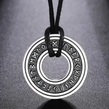 LIKGREAT Collier Rune Nordique Vintage pour Homme, Acier Inoxydable, Runes Nordiques, Bijoux Viking, Pprédéterminée, Pendentif Futhlavabo Amulette