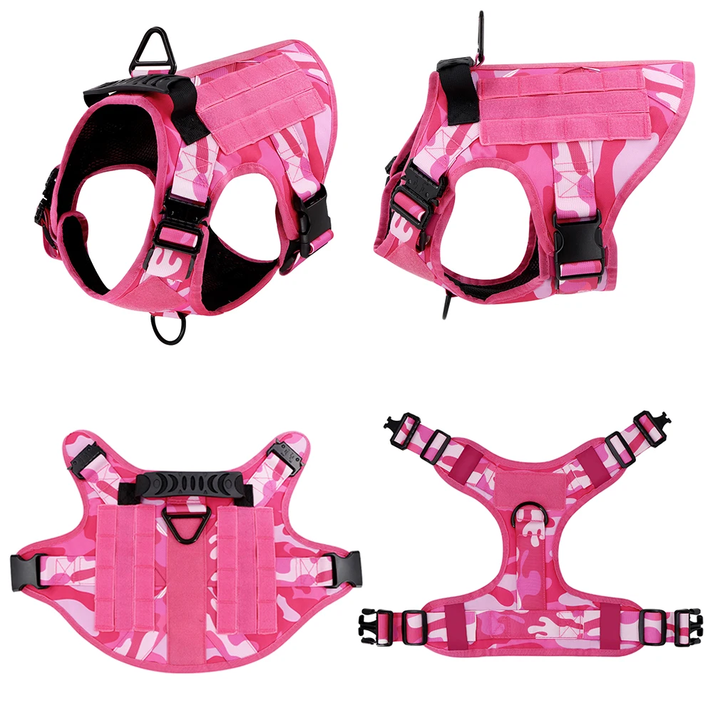 Pink Military Dog Harness And Leash Set Adjustable Pet Tactical Training Vest German Shepherd Malinois For Medium Large Dogs