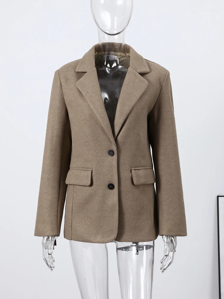 Elegancka damska marynarka z kołnierzem, długim rękawem, frędzlami, gruba, ciepła kurtka, odzież wierzchnia dla kobiet, wiosna 2026, styl biurowy.