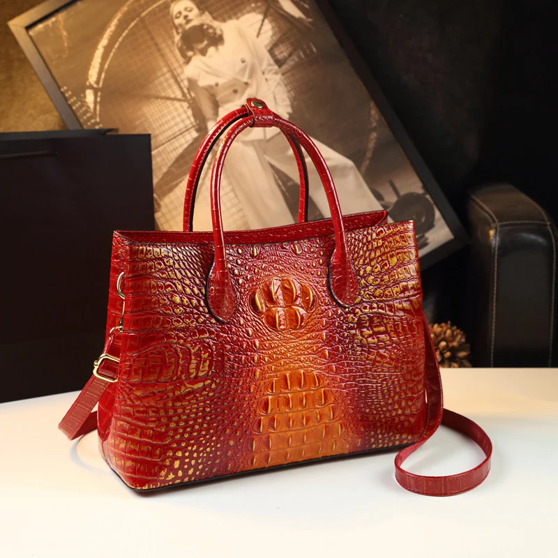 

Genuine Leather Women's Handbags 2023 New Large-Capacity Lady Bucket Bag Crocodile Pattern Mom Shoulder Crossbody Bags Fashion