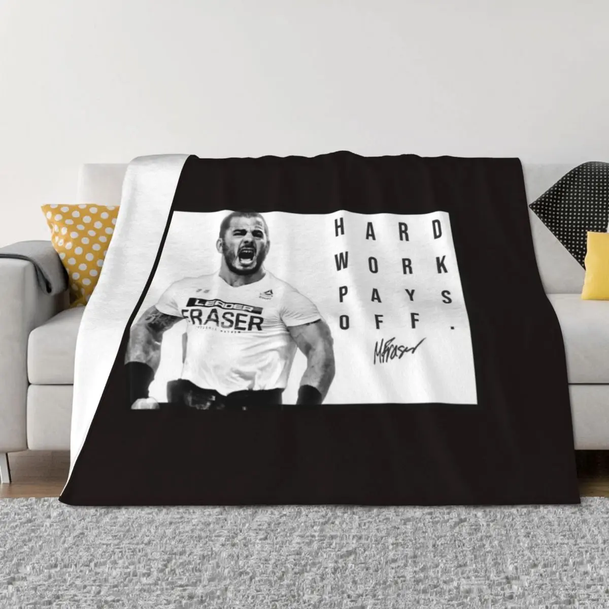 

Mat Fraser - CrossFit Games - Hard Work Pays Off - New HWPO Poster Black & White Throw Blanket Winter beds Stuffeds Blankets