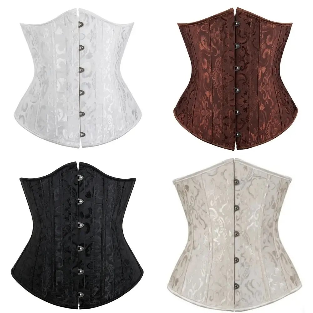 Corsetto Sottoseno Jacquard con 26 Stecche in Acciaio, Regalo Donna, Nero Bianco Marrone, Top Bustier Sexy, Cincher Modellante Vita