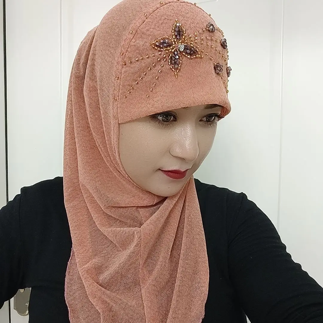 Commercio all'ingrosso 2 pezzi Hijab da donna Cappello Moda musulmana Eid Ramadam Cappelli di preghiera Beige Viola Berretti eleganti Beanie Cappelli africani sauditi