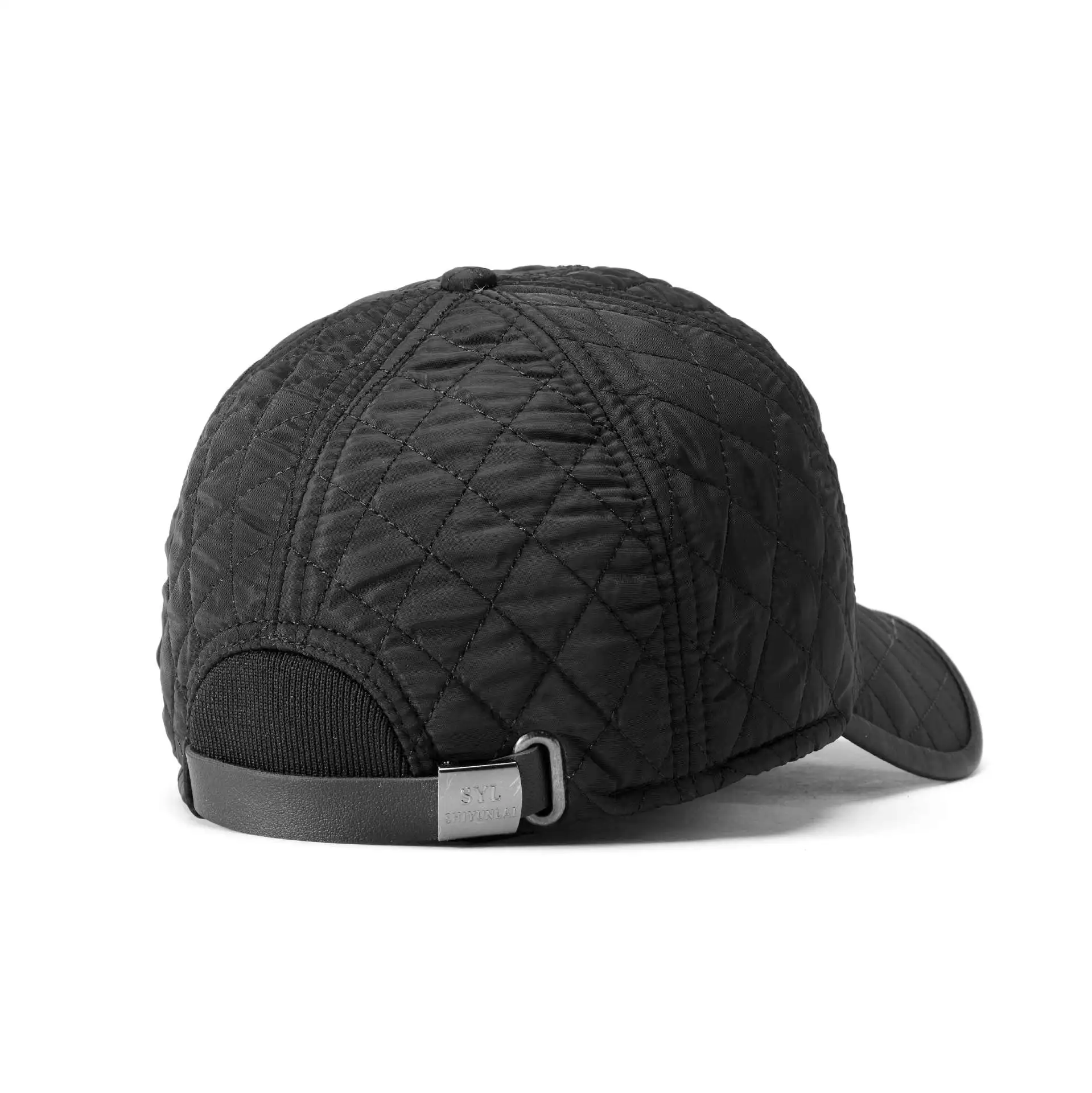 Men's Autumn and Winter Quilted Baseball Cap, Diamond-Patterned Quilted Thickened Warm Cap, Leather-Edged Brim with Metal Logo Decoration, Can Be Worn with Ear Flaps for Cold Protection, Outdoor Snow and Wind Protection, Warm Hat for Middle-Aged and Elderly Dads, Available in Multiple Colors