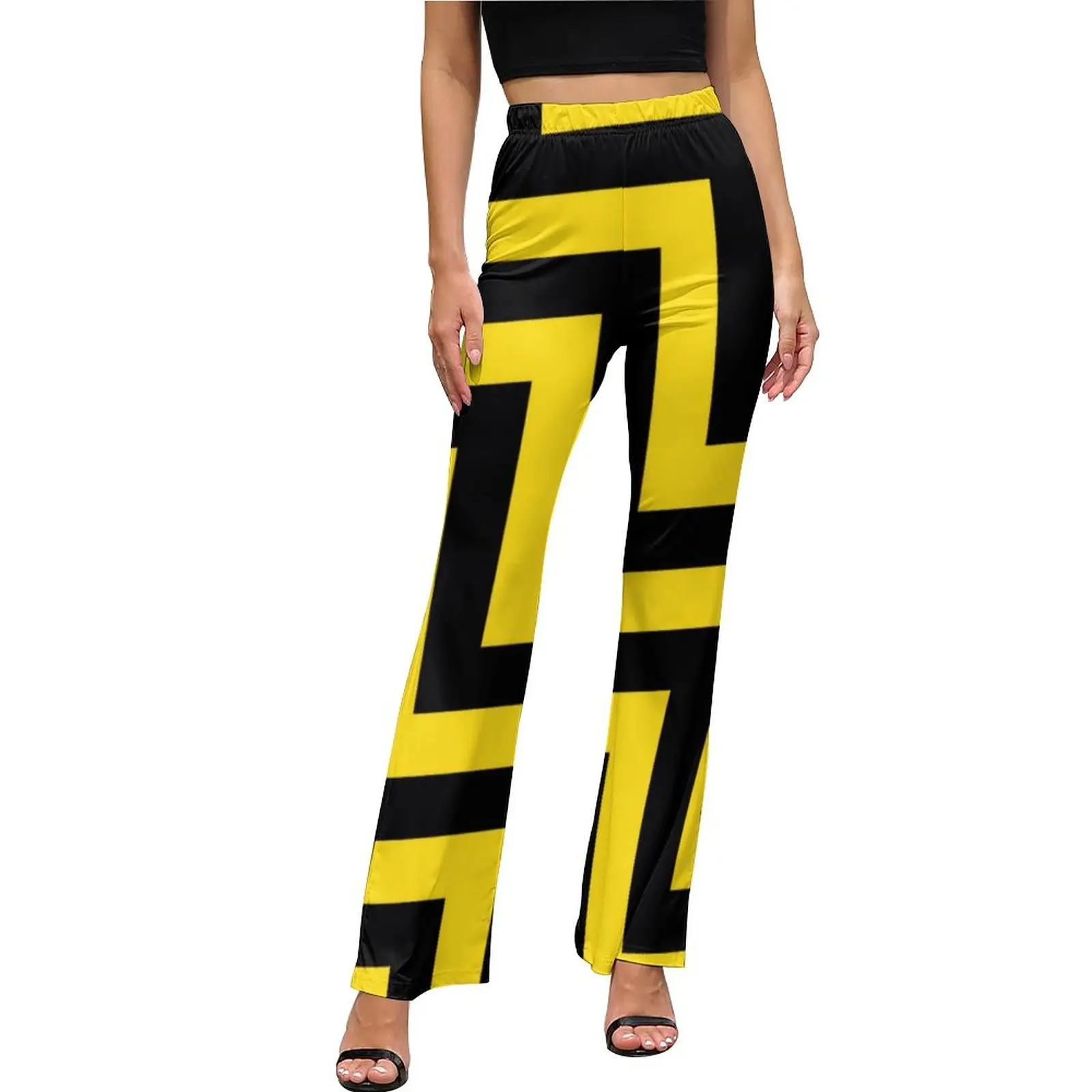 

Yellow Black Geometric Pants Dagonal Stripes Sexy Flare Trousers Autumn Ladies Graphic Street Wear Slim Fit Pants