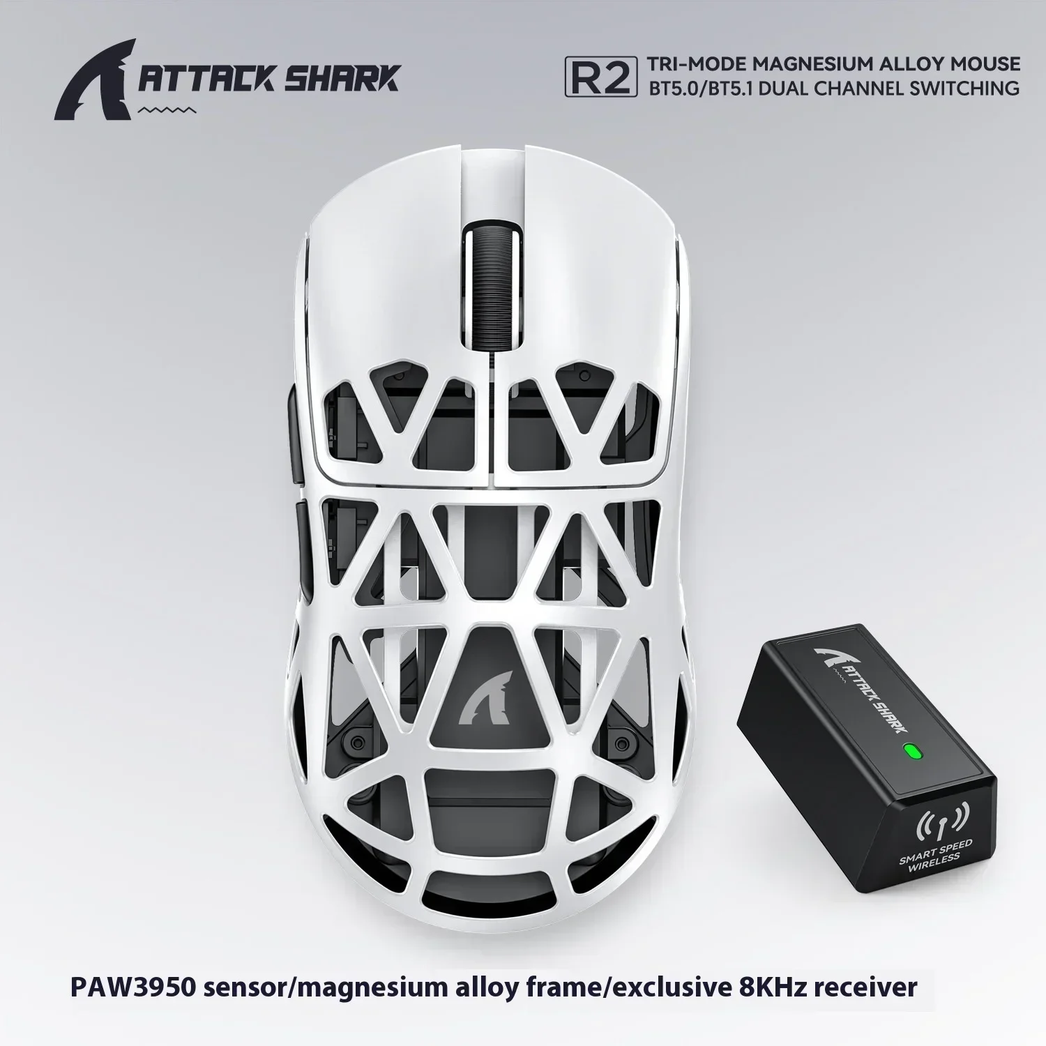 Attack Shark R2 Lightweight Wireless Mouse Magnesium Alloy PAW3950 8K Sensor 40kDPI Macro Definition Gaming Mouse Holiday Gift