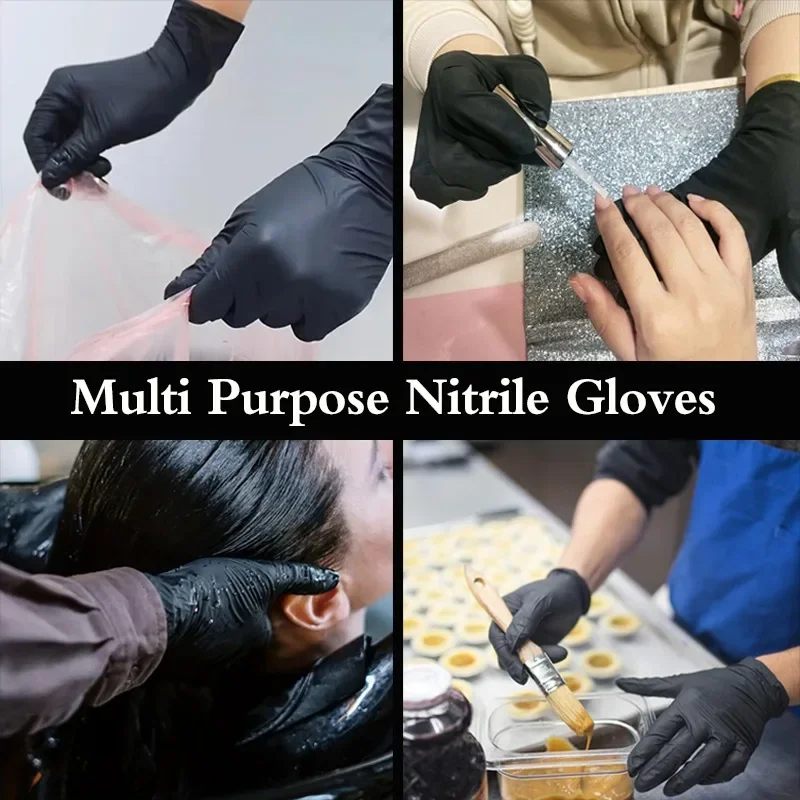 100PCS Black Nitrile Gloves, Latex-Free Disposable Gloves for Kitchen, Cleaning, Dishwashing, Hair Dye, Nail Art & Pets