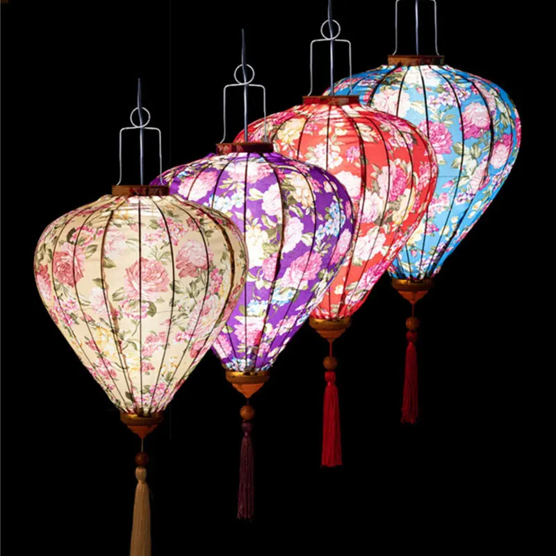 14/12inch Beautiful Flower Print Retro Chinese Lantern Outdoor Waterproof Festival Party Decor Restaurant Home Hanging Lantern 