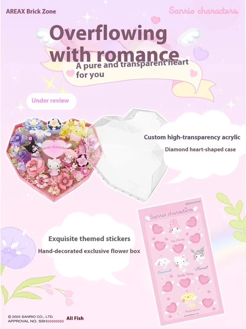 

Areax Sanrio Lovely Flower Box Series Building Blocks Blind Box For Girls Diy Assembly Toy Display Models Bouquet Couples Gift