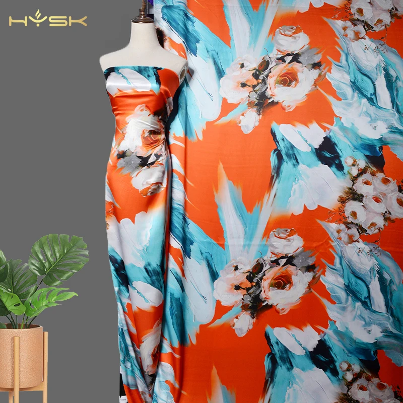 HYSK 100% Silk charmeuse Fabric Fashion Luxury European Atmospheric Pattern Print Clothing Women Skirt Designer Diy Woven E3081