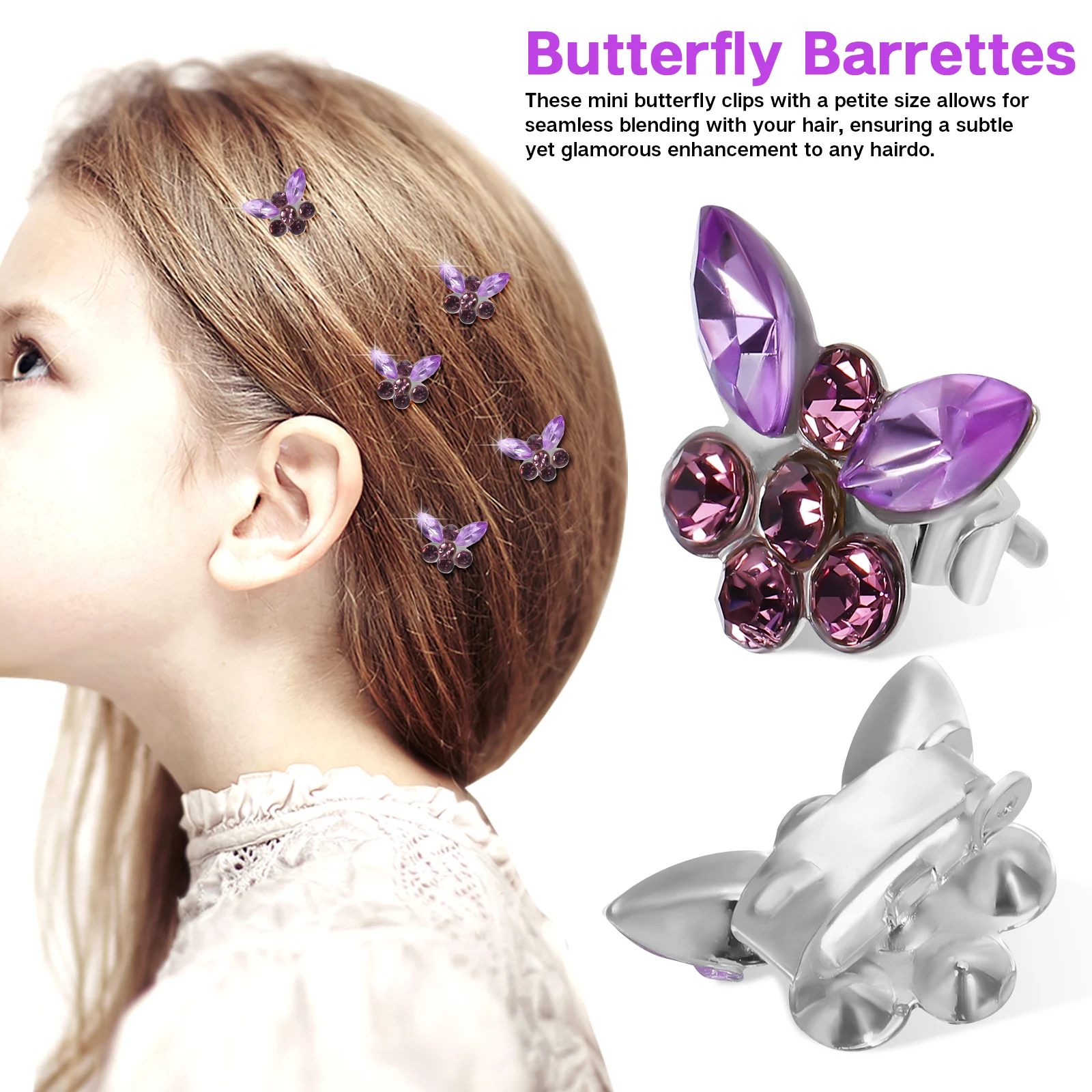 

30pcs Mini Butterfly Hair Clips Rhinestone Decorative Barrettes Elastic Hairpins For Women Styling Bun Braids