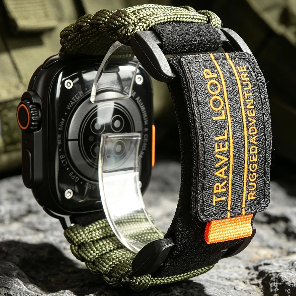 3CM Wide Outdoor Sports Nylon Band for Apple Watch Ultra 4/3/2 49mm IWatch Series 12 11 10 9 8 SE 7 6 5 4 Umbrella Rope Strap