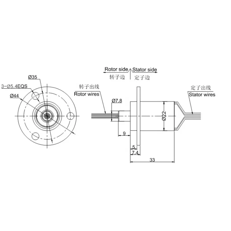 conductive slip ring, outer diameter 22mm, length 33mm 18 channels, each 2A slip ring collector