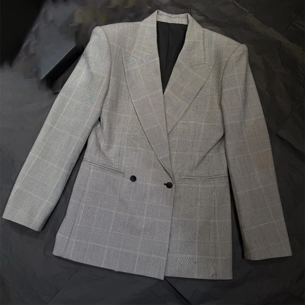 

Зимний женский пиджак 2026, двубортный клетчатый пиджак для офиса, верхняя одежда, новая модная универсальная куртка в стиле Y2K