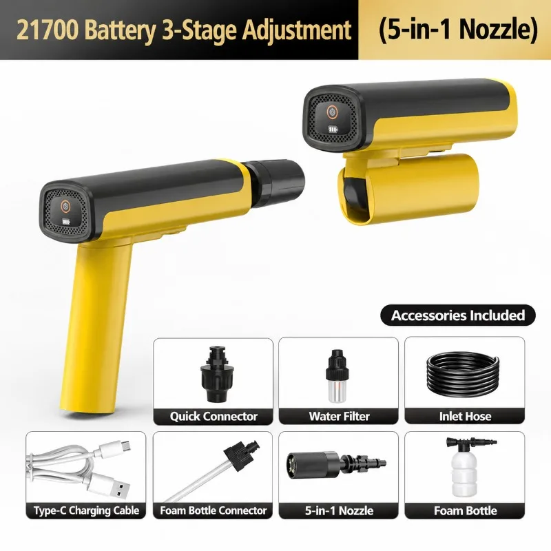 Wireless High Pressure Car Washer - Cordless Water Gun Powerful Cleaning Tool for Car Motorcycle Home Garden Use
