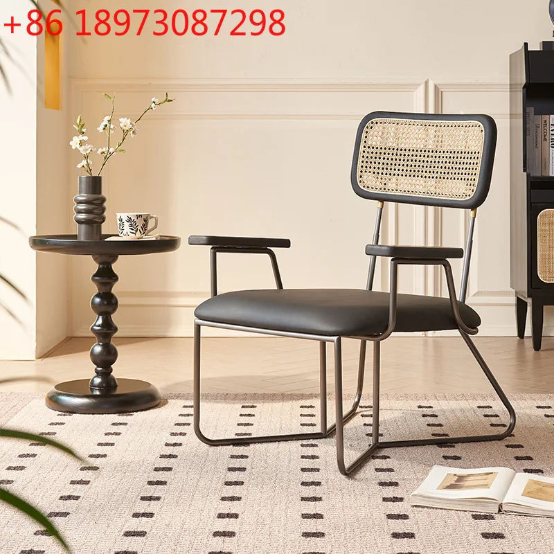 

Nordic wrought iron armrest leisure chair hotel modern simple creative rattan back chair
