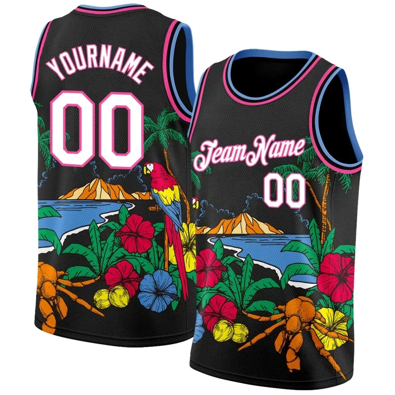 Customized Name Numbers Pattern Tank Tops Men Hawaiian Fruit Coconut Tree Basketball 3D Print Tees Summer Sports O-Neck Vest Top