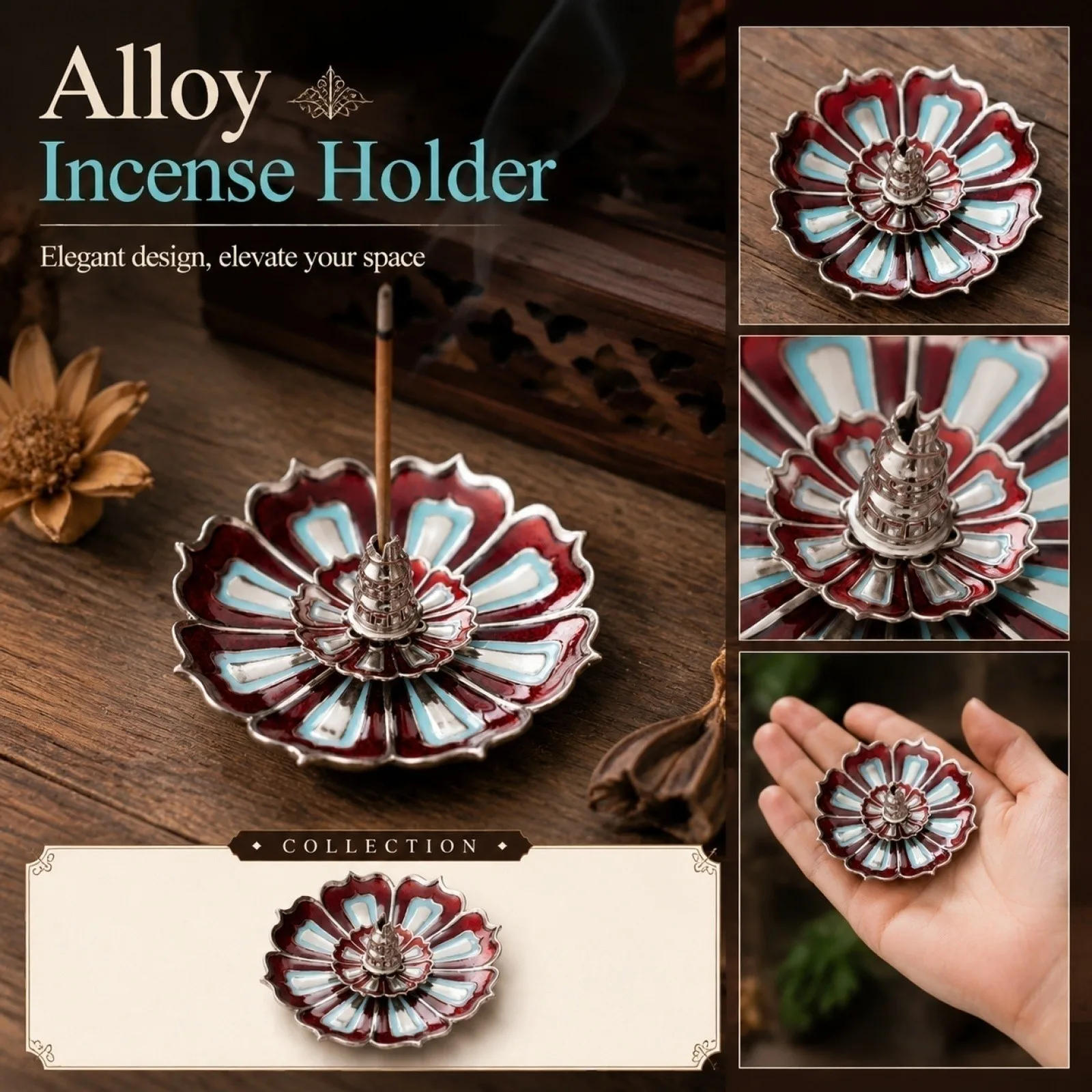 1 piece creative lotus alloy-shaped colored incense holder, plate incense, aromatherapy incense burning base, home decoration