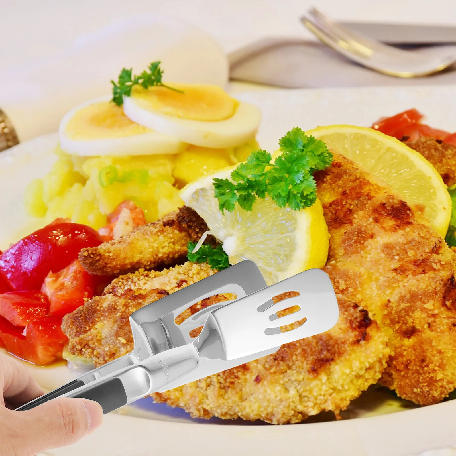 

1Pcs Versatile Stainless Steel Kitchen Fish Spatula Turner Cooking Tool Pancake Clamp Practical Supply