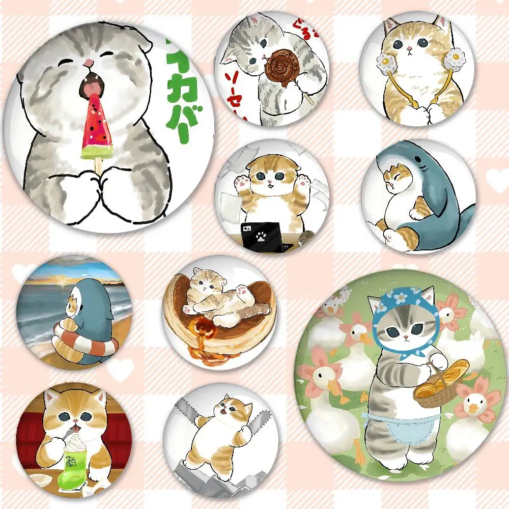 Cartoon M-Mofusands Cat Badges Peripheral Lapel Pins Tinplate Round Brooch For Shoulder Bag Accessories Souvenir Gifts