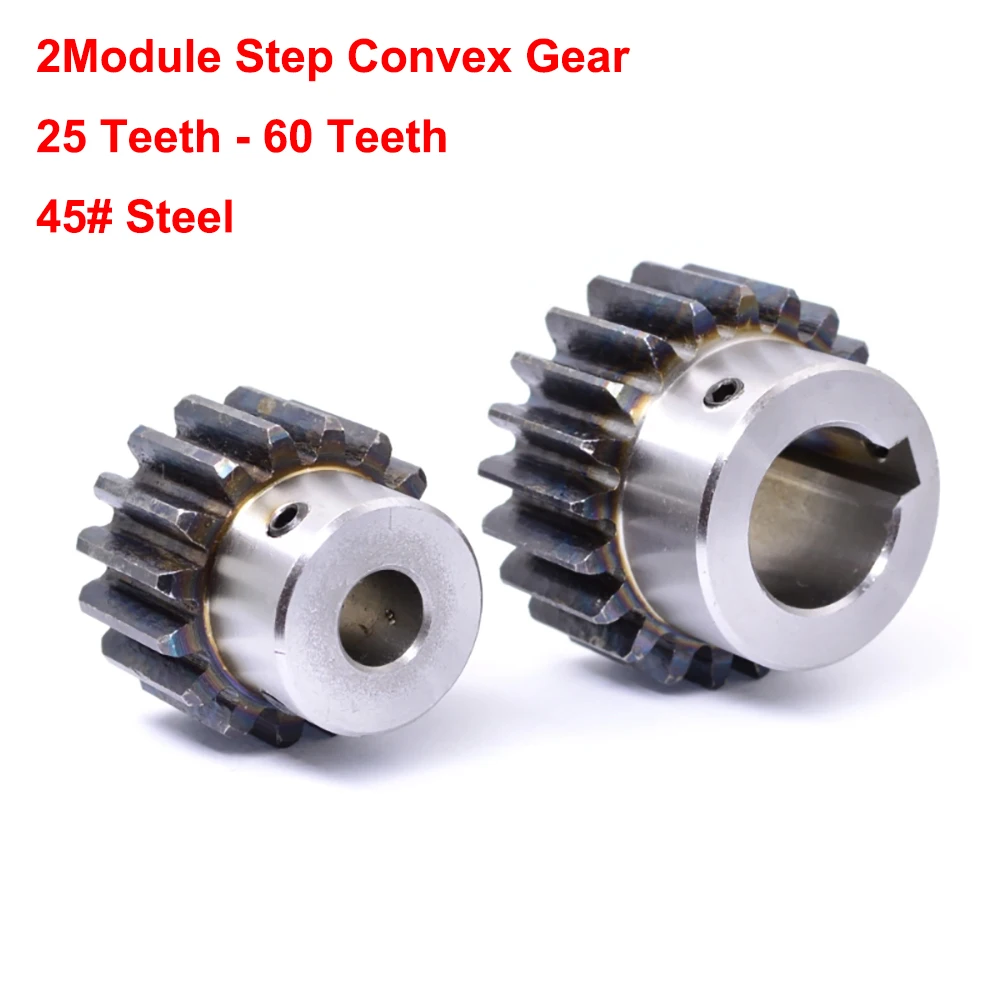 

1pc Spur Gear 2M 25 26 27 28 30 32 34 35 36 38 40 45 50 60 Teeth 2 Module 45 # Steel Motor Gear with Step Bore 8-30mm