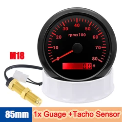85MM Tachometer for Boat Motor 0~8000 RPM Tacho Gauge LCD Digital Hourmeter Tach Sensor M16 for Gasoline Diesel Engine 12V 24V