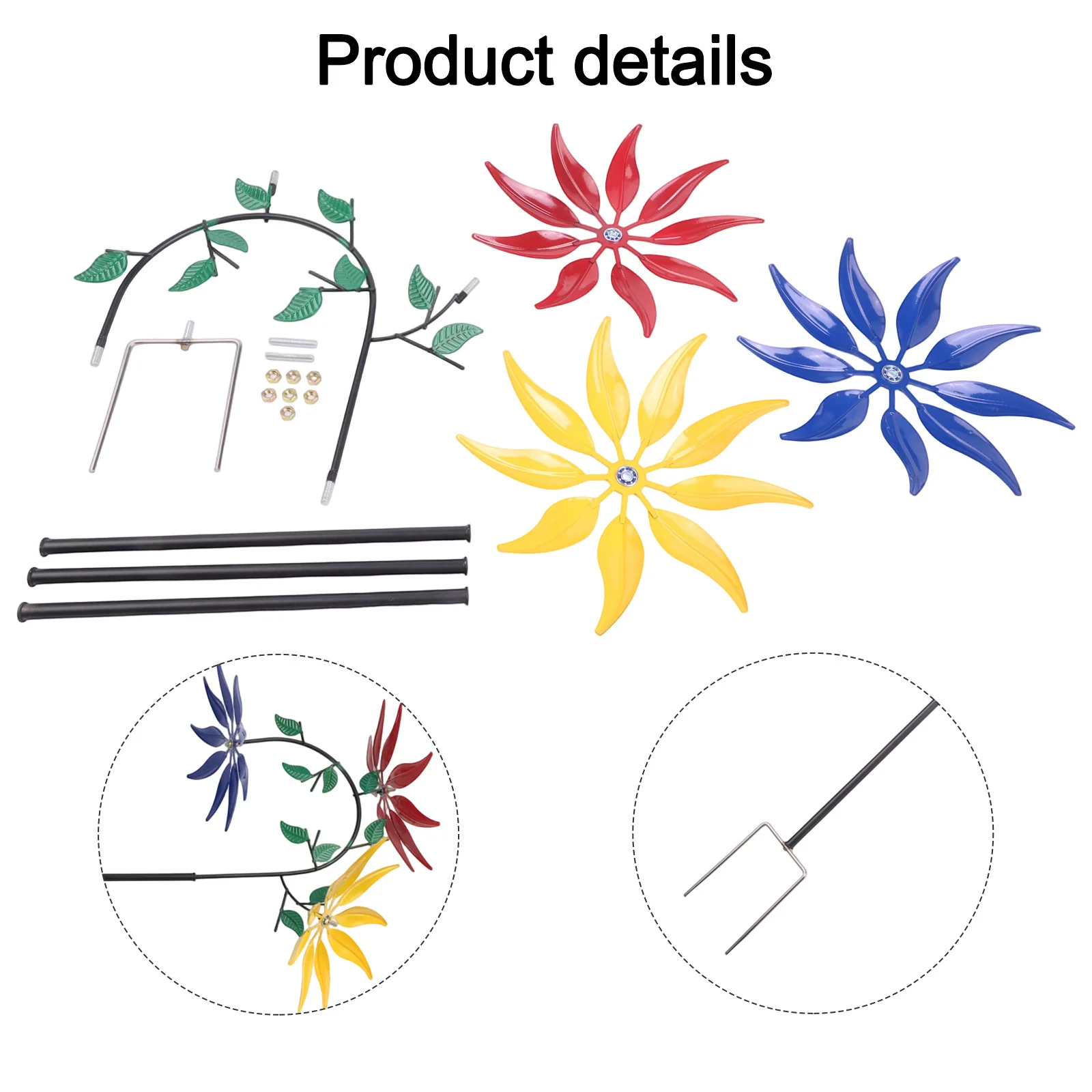 Éolienne florale colorée pour jardin 30*20*95cm – Décoration visuelle captivante, élément sculptural, accent de jardin