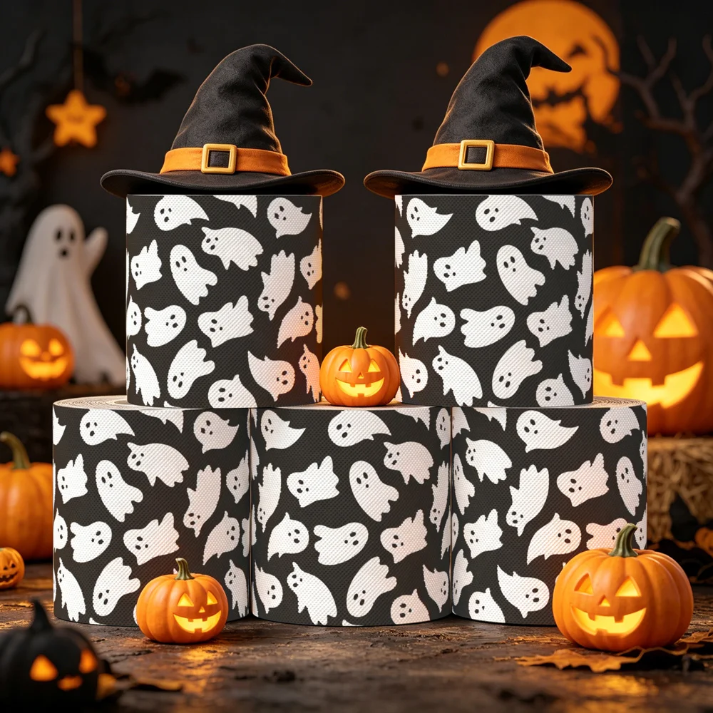 Halloween Ghost Printed Novelty Toilet Paper, High‑Quality Wood Pulp Funny Pattern Roll Paper, Spooky Bathroom Decor, Prank Gift view 5